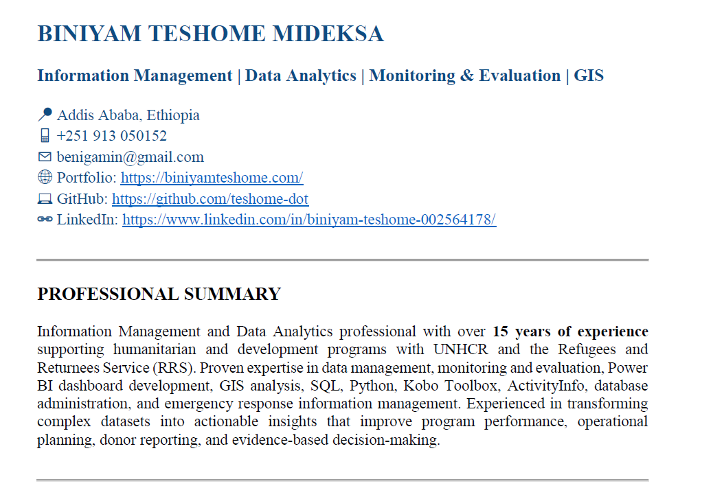 Biniyam Teshome Resume